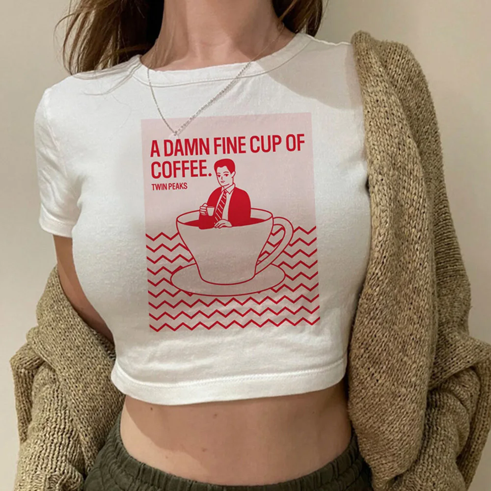 Twin Peaks Anel Coruja colheita top shoujo estilo menina recortado y2k coquete gótico Grunge espartilho vintage mulher camiseta