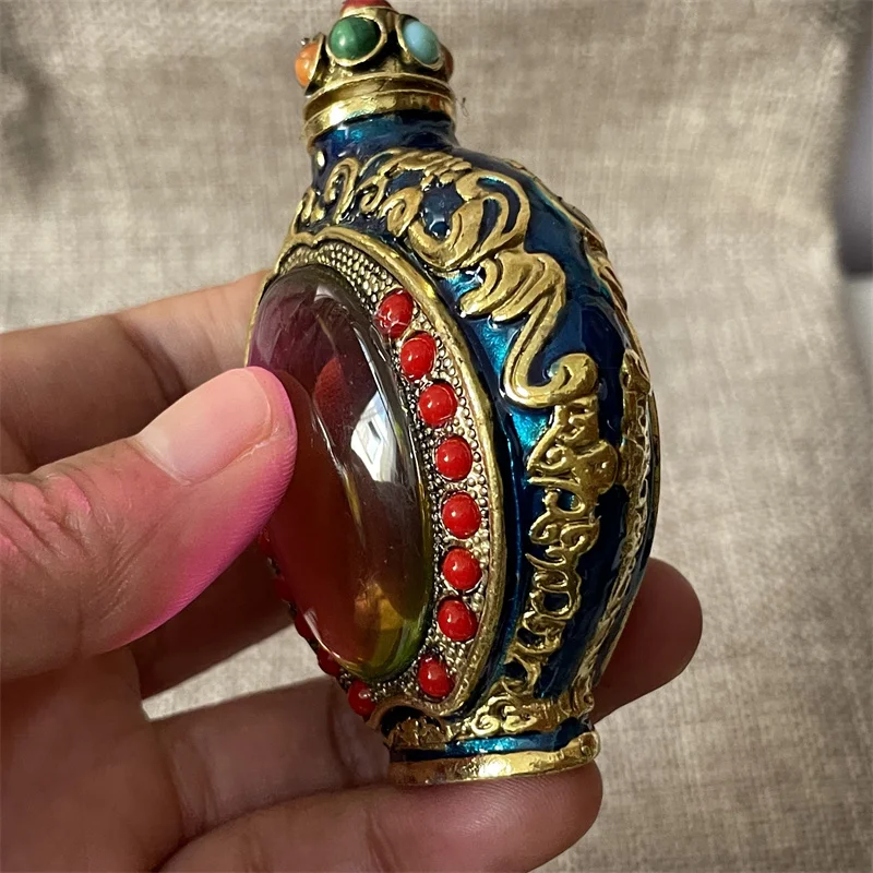 Pure copper inner painting vintage snuff bottle, portable handles, decorative crafts, antiques, picking up leaks, empty bottles