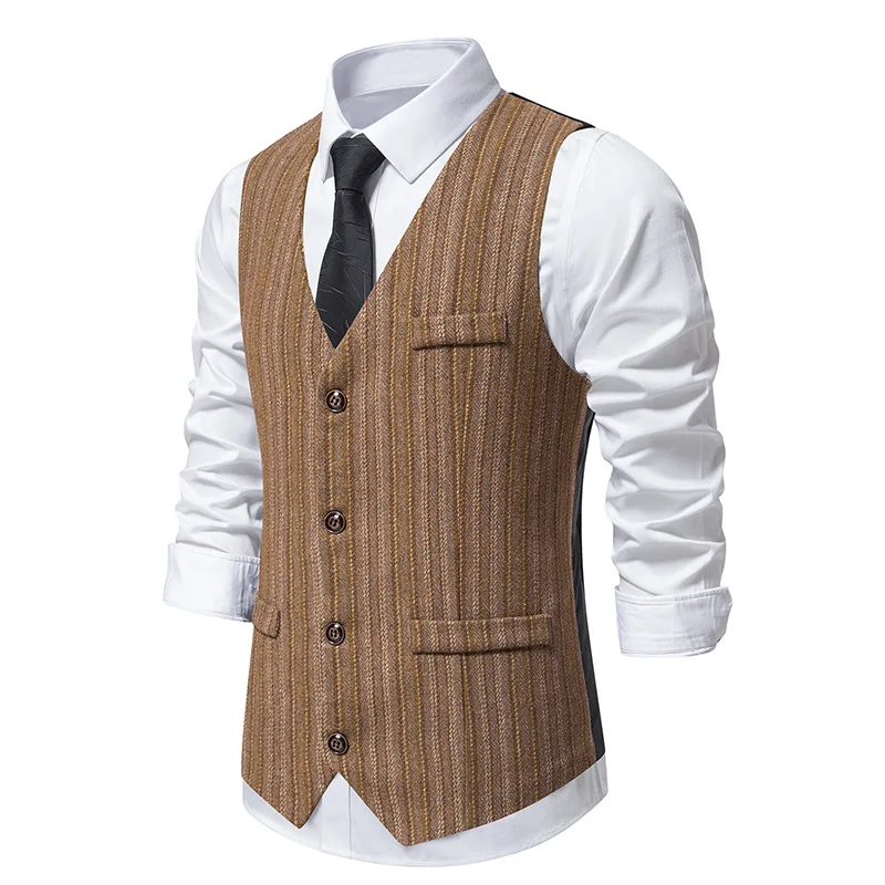 Vintage Striped Herringbone Tweed Vest Men 2023 Brand Slim Fit Sleeveless Suit Vest Waistcoat Men Business Prom Gilet Homme XXL