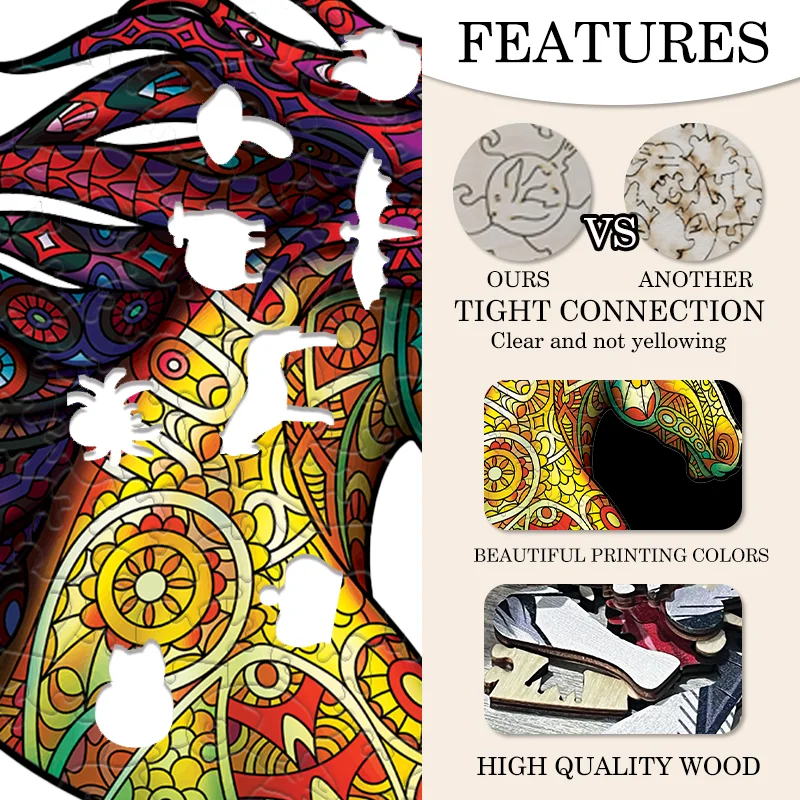 Conjunto de quebra-cabeça de cavalo alienígena de madeira brinquedos de madeira natural para jogos de família nano cola grátis