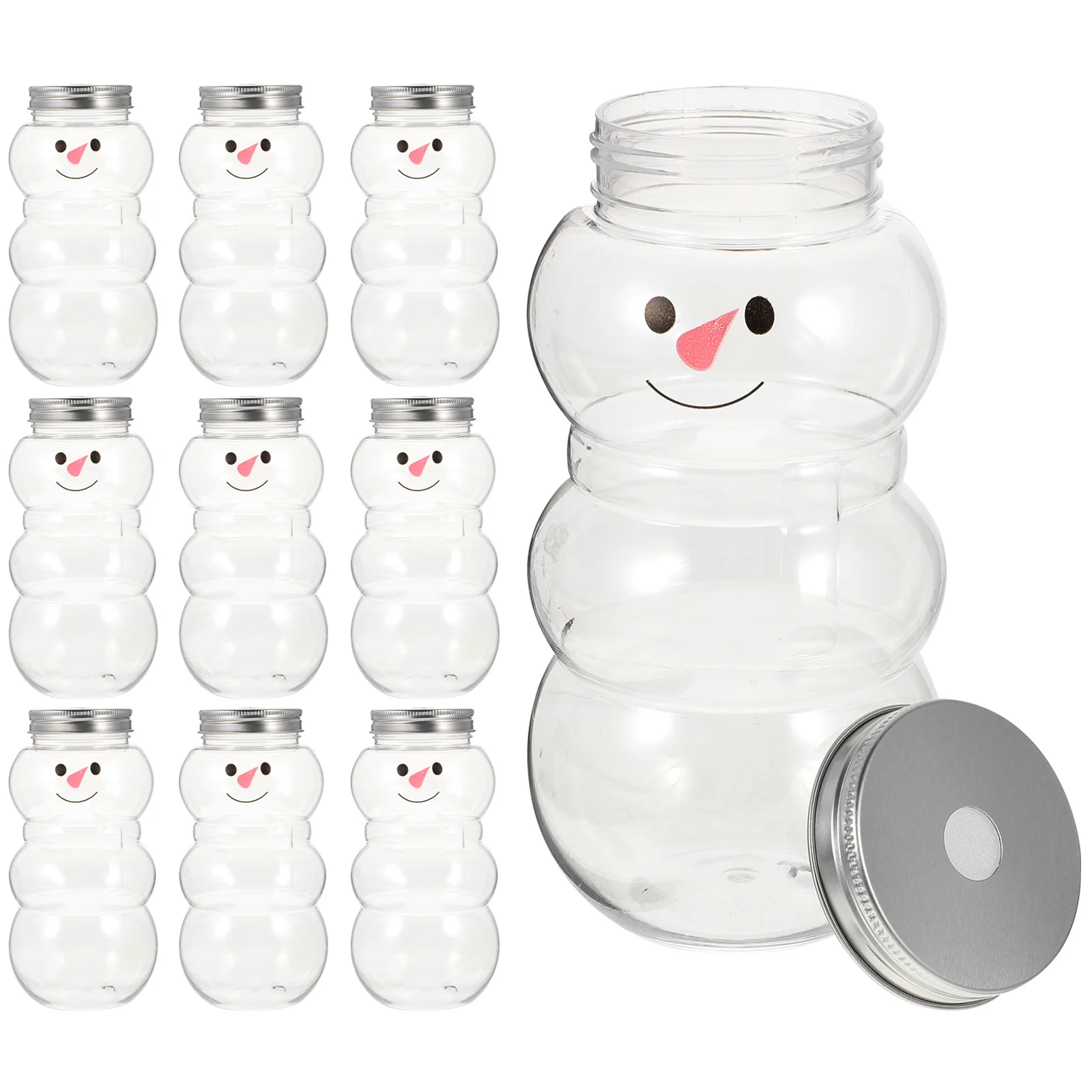 

10pcs Juice Bottles Portable Pet Beverage Containers Flat Bottom Drink Wrapping Snowman Candy Jars For Milk Tea Outdoor