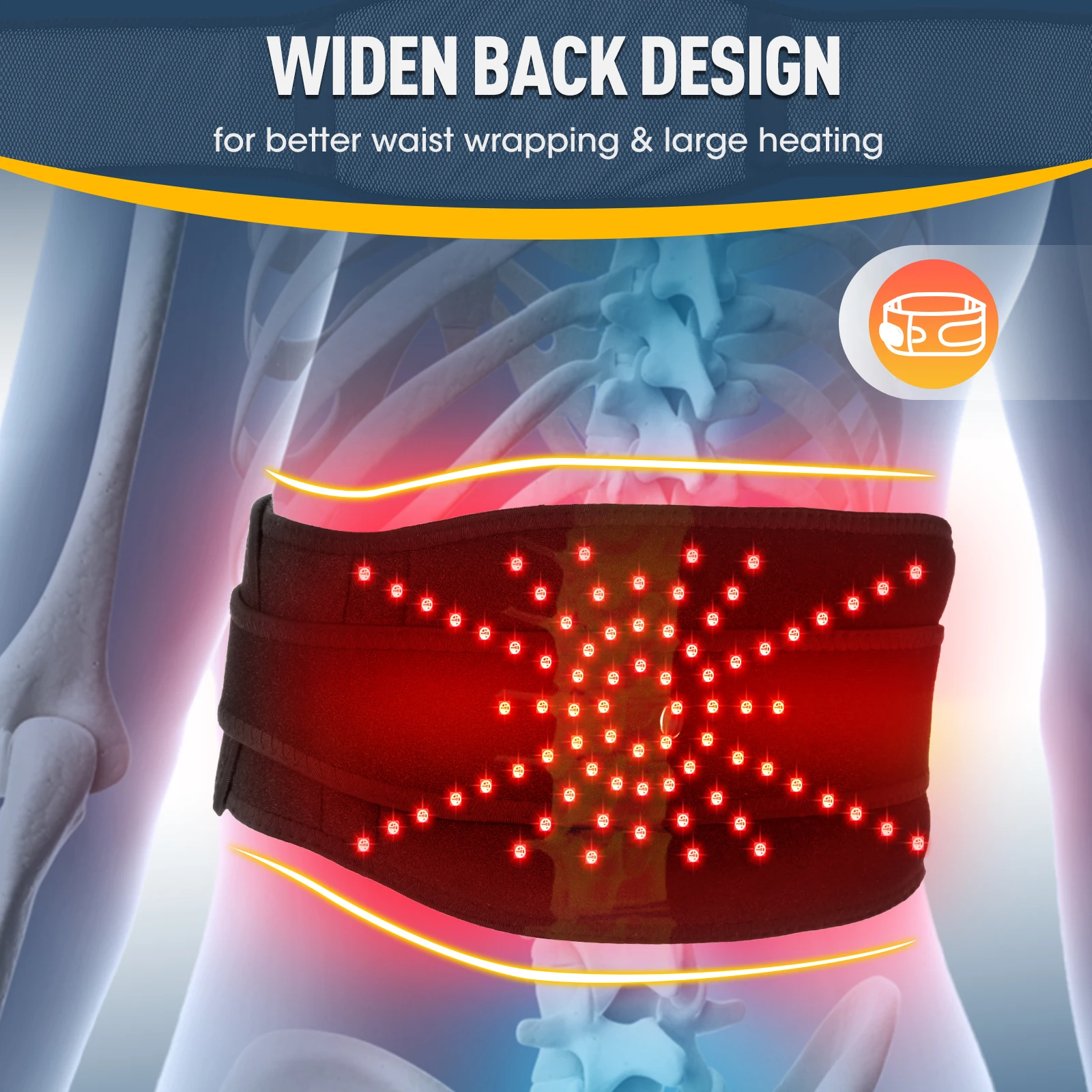 

Cordless Heating Vibration Waist Massage Belt Red Light Hot Compress Lumbar Support Back Massager Adjustable Support Brace