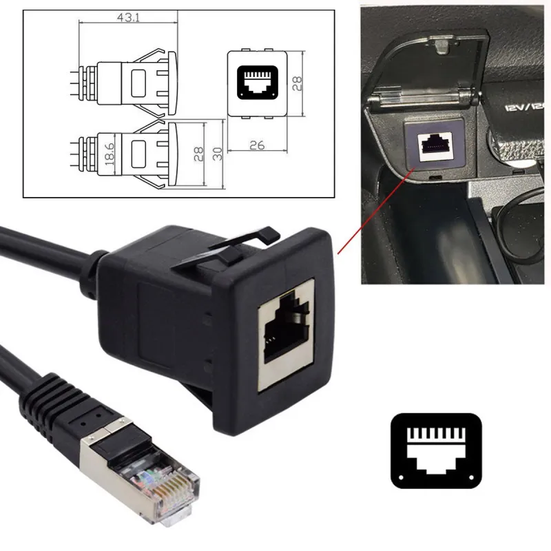 

Rj45 Cat6 Waterproof Cable 1m Male to Female Lan Ethernet Network Extension Dustproof Latch Locking for Car Panel Mount Design