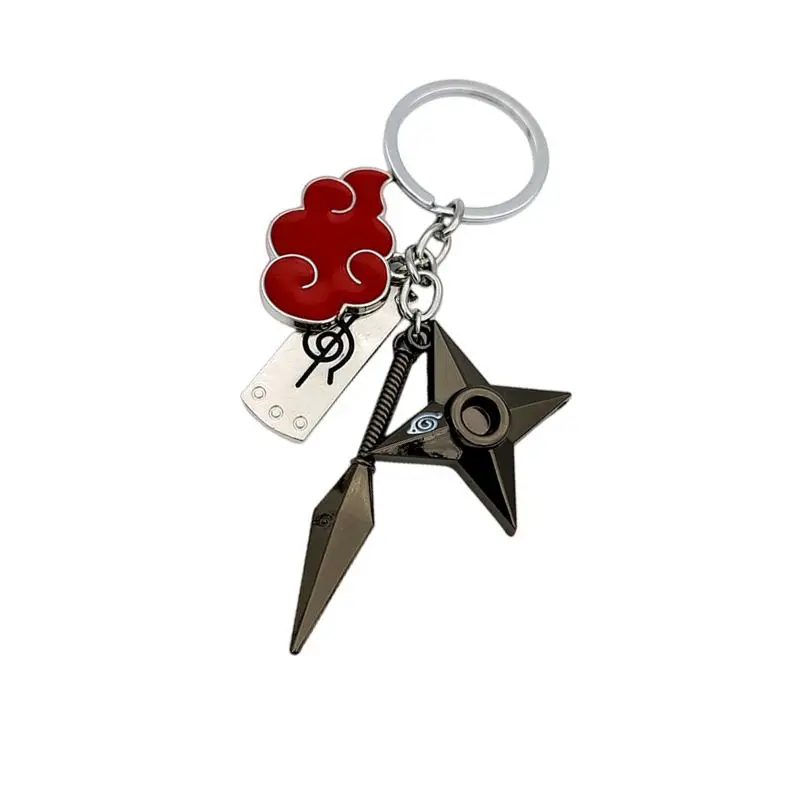 Naruto anime peripheral Itachi Konoha rebel forehead protector shuriken kunai three-piece set alloy keychain bag pendant gift view 3