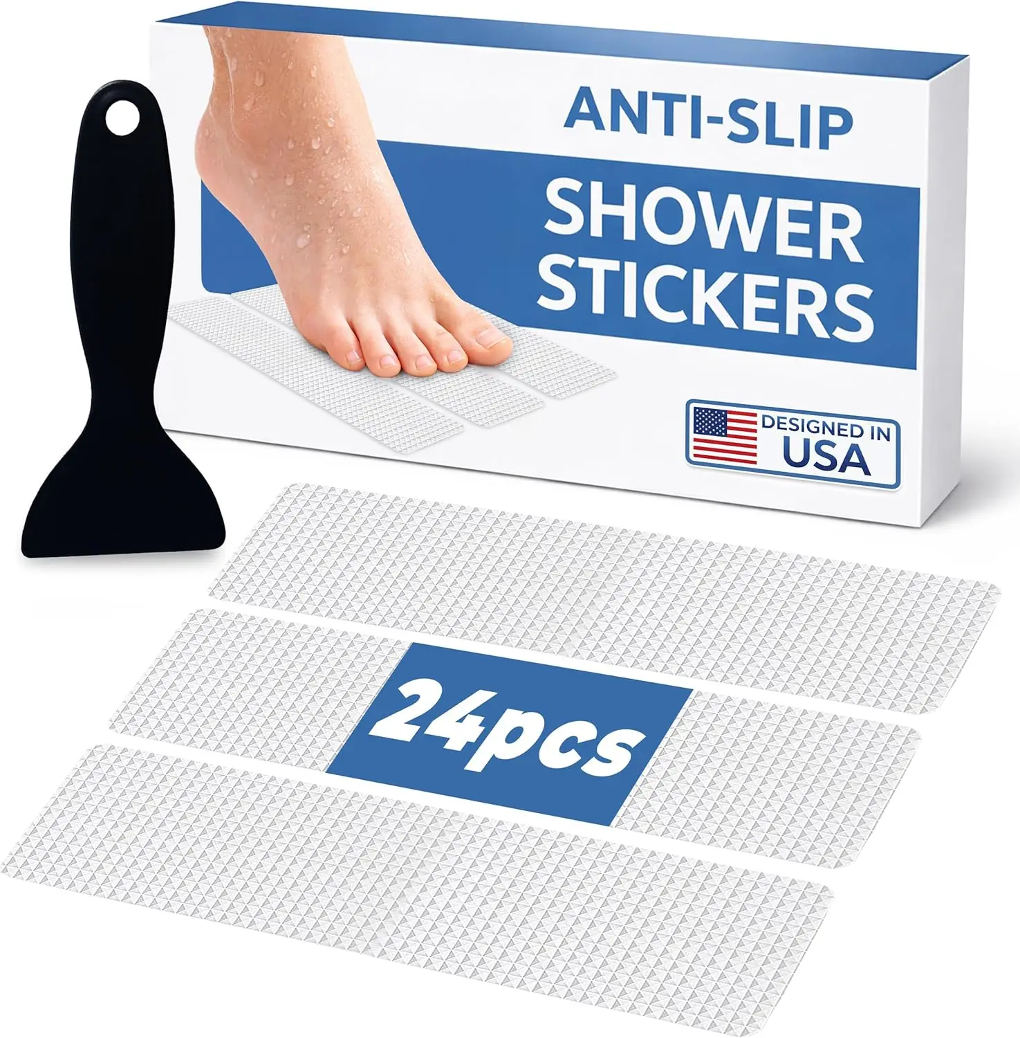 

Non-Slip Shower Stickers for Safe Bathing, Clear Adhesive Strips, 24 Pieces - Prevent Slips in Tub