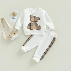 Baby Girls Autumn Clothes Newborn Long Sleeve Plaid Bear Pattern Tops Sweatshirt Pants Outfits Tracksuits