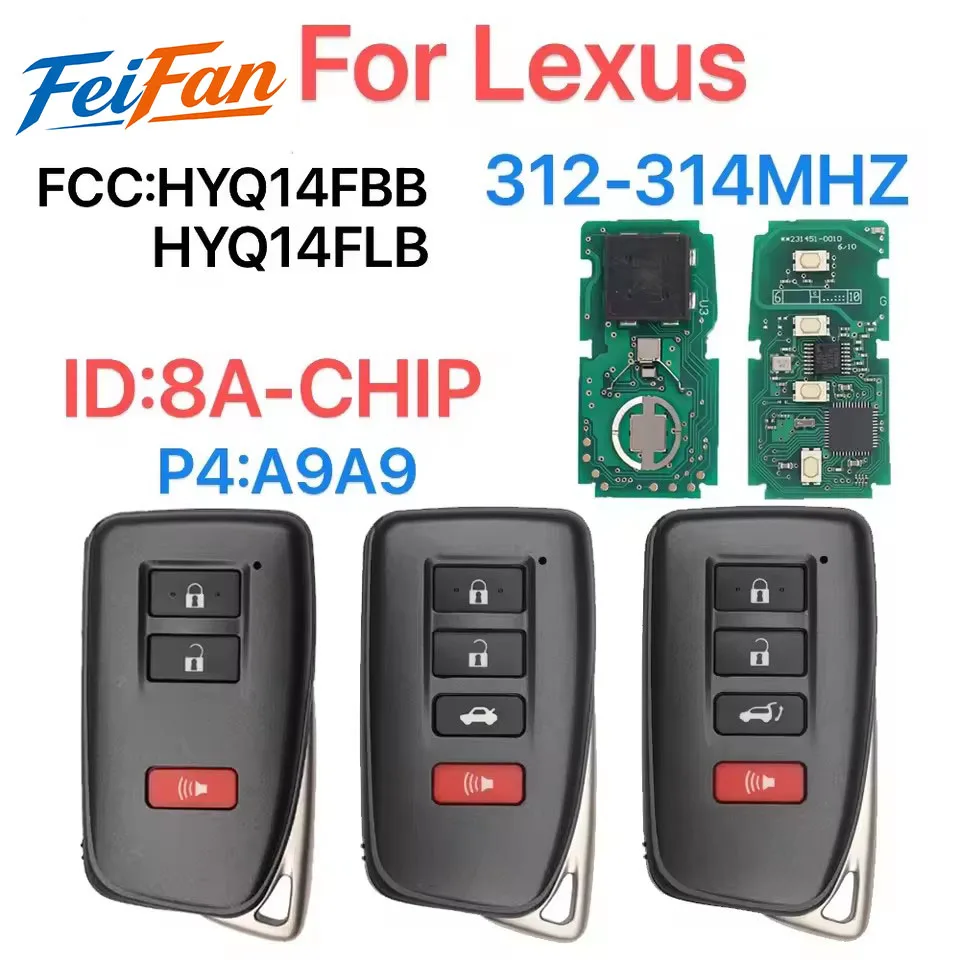 FeiFan Smart car remote key For Lexus RX330 RX330 RX350 RX450h Crown 0010BOARD FCC:HYQ14FBB 89904-0E160 312-314MHZ ID:8A-CHIP.