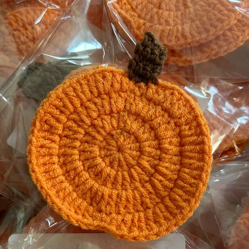 

3pcs Thanksgiving Crochet Pumpkin Coasters Fall Table Decor Heat-Resistant Coffee Mats Halloween Kitchen Gift Accessories