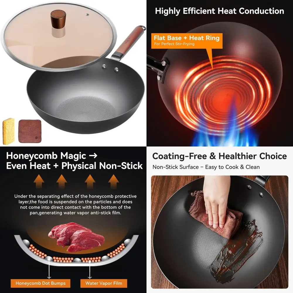 

12.6 Inch Carbon Steel Chinese Wok with Wooden Handle for Home Cooking