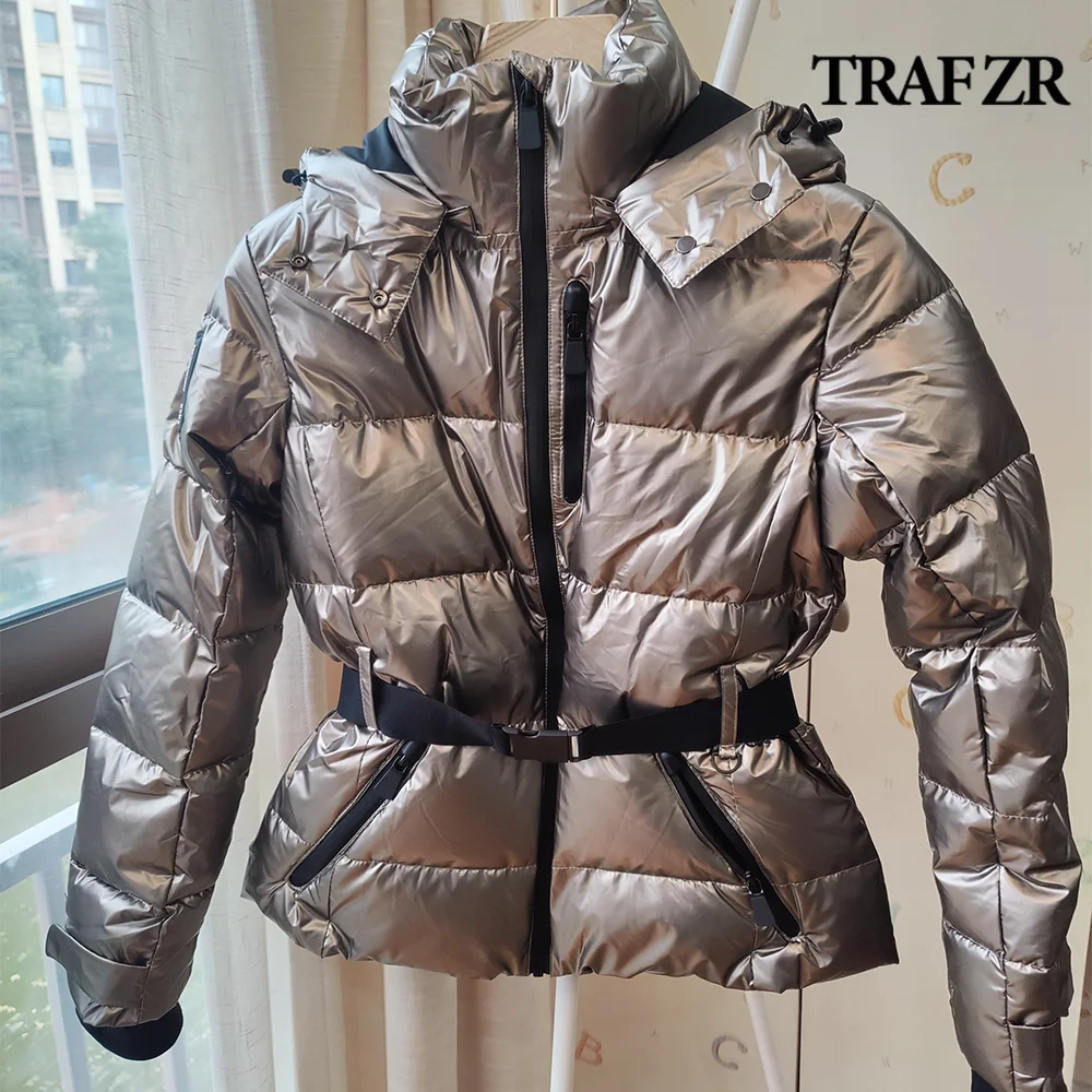 TRAF ZR Classic Parkas Woman Winter 2024, wygodne przednie kieszenie, stójka, płaszcz śnieżny, damska kurtka zimowa High Street Cover Up