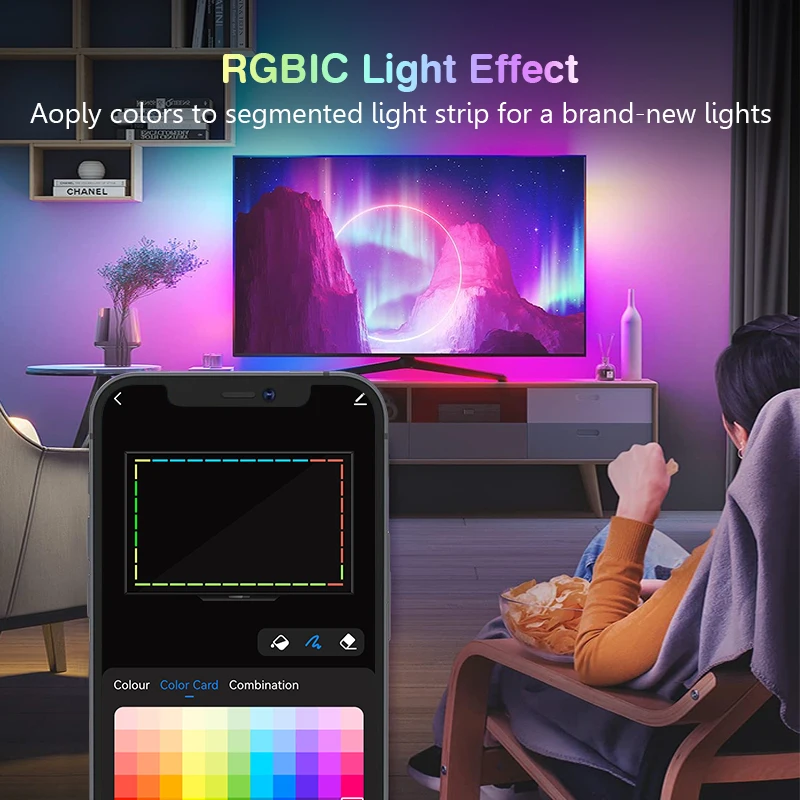 RGB IC LED TV Backlight Light With Music Sync WiFi Multiple Scene Mode Flexible Self-adhesive Light Strips TV/PC Backlight Decor