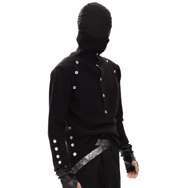 Men's 2025 Autumn Winter New Niche Design Long Sleeve Knitwears Fashion Sweaters Men's High-End Button Decoration Knitted Tops