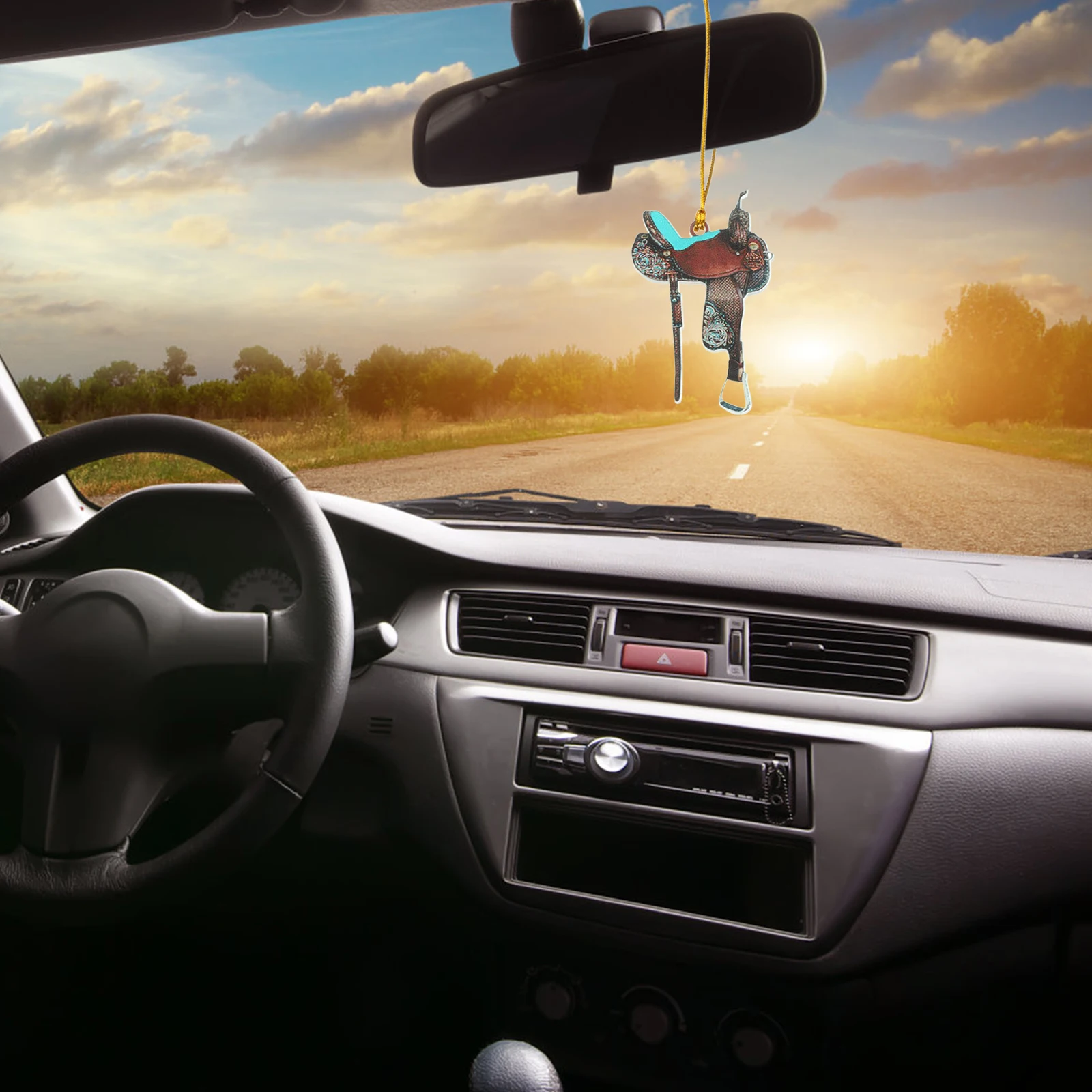 

2 Pcs Saddle Pendant Decor Rearview Mirror Hanging Cowboy Decorations Car Charm Ornament Western Accessories