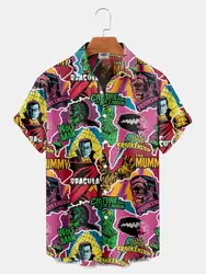 Men's Shirt 3D Printed Horror Pattern Tops 2024 Summer New Hawaiian Fashion Designer Men's Horror Shirts Movie Print Tops