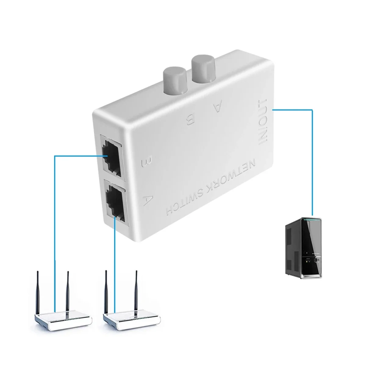 RJ45 saklar jaringan 2 Port LAN kotak jaringan Ethernet Switcher RJ45 Splitter Dual 2 arah Port Manual berbagi saklar adaptor