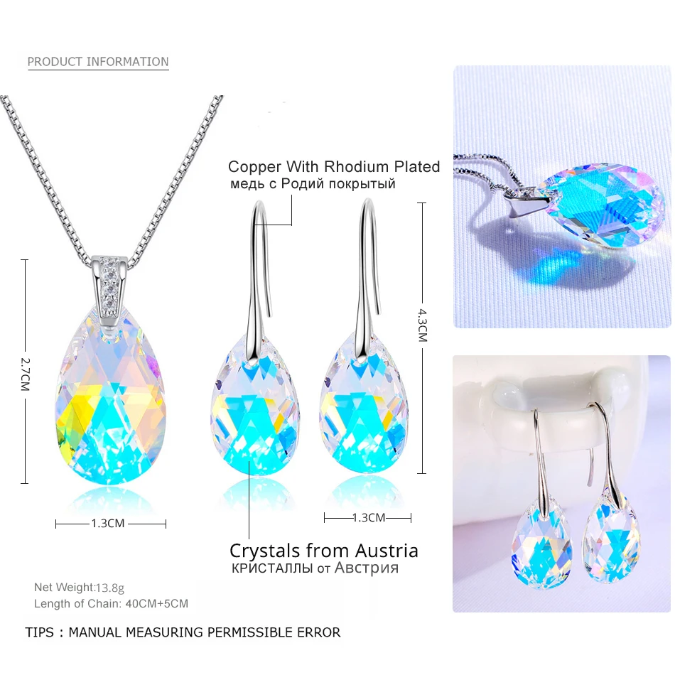 BAFFIN Genuine Crystals From Austria Jewelry Sets Silver Color Pear-Shaped Pendant Necklace Dangle Earrings For Women Christmas