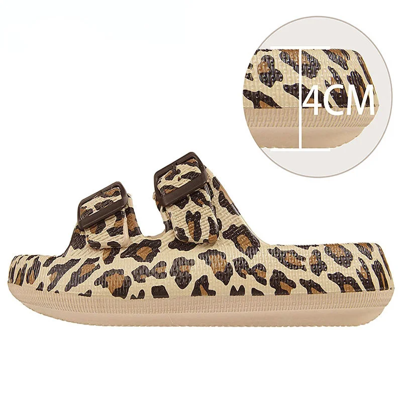 Leopard Thick Platform Cloud Slippers for Women Double Buckle Soft Sole Pillow Slides Sandals Woman Summer Non Slip Flip Flops