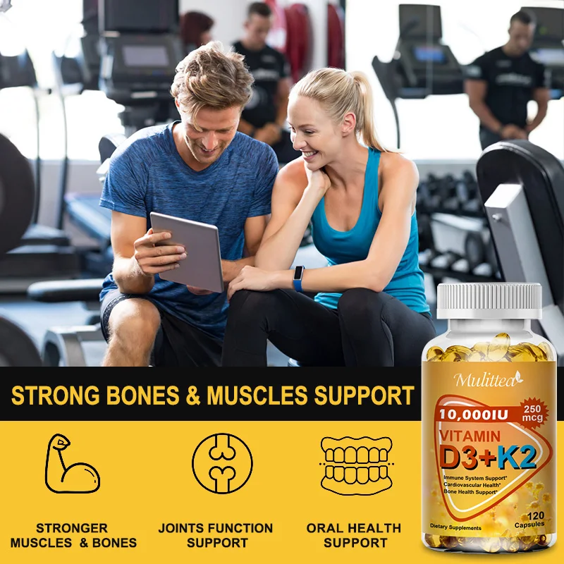 Mulittea Vitamin D3+K2 Capsules Help Regulate Calcium Metabolism Promote Bone Teeth and Skin Health Support Immunity