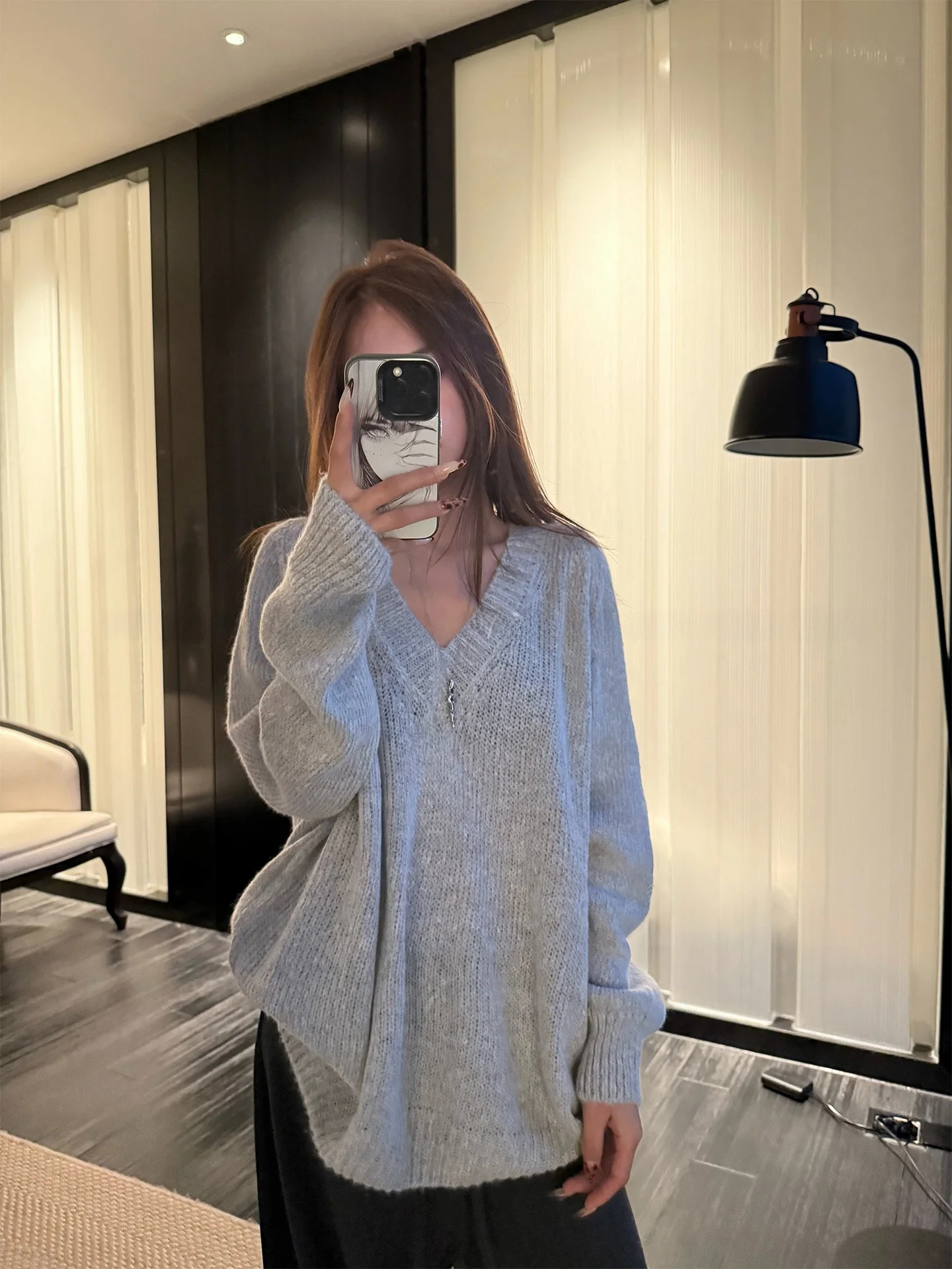 

YOLO OP корейский ленивый свободный удобный вязаный повседневный свитер с v-образным вырезом, верхний базовый слой, женский модный топ