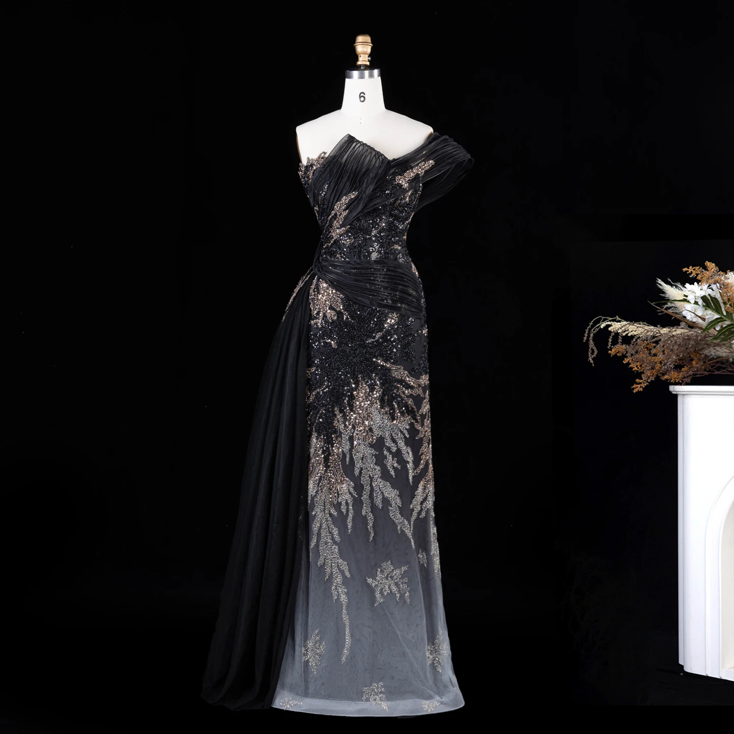 Sharon Said Luxuriöses Abendkleid in Grün mit Farbverlauf, schulterfrei, mit Perlenapplikationen, für Damen, Hochzeit, formelle Party, Modell SS293, maßgeschneidert – Detail 21