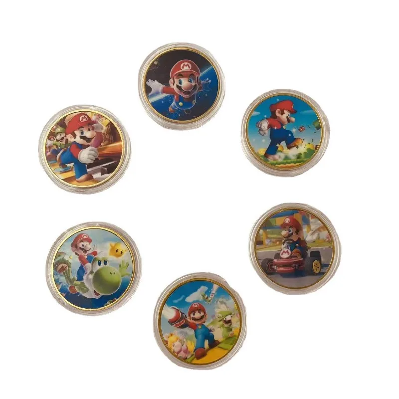 Super Marios Bros Commemorative Coins Anime Peripheral Yoshi Luigi Lumalee Colour Crafts Gold Coin Lucky Coin Kids Toys Gifts