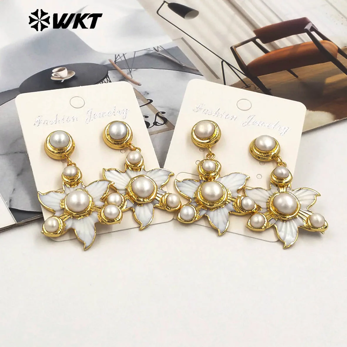 

WT-MPE146 WKT 2025 New Style Nice Pearl Shell Earring With 18k Real Gold Plated For Women Birthday Gifts Decorated