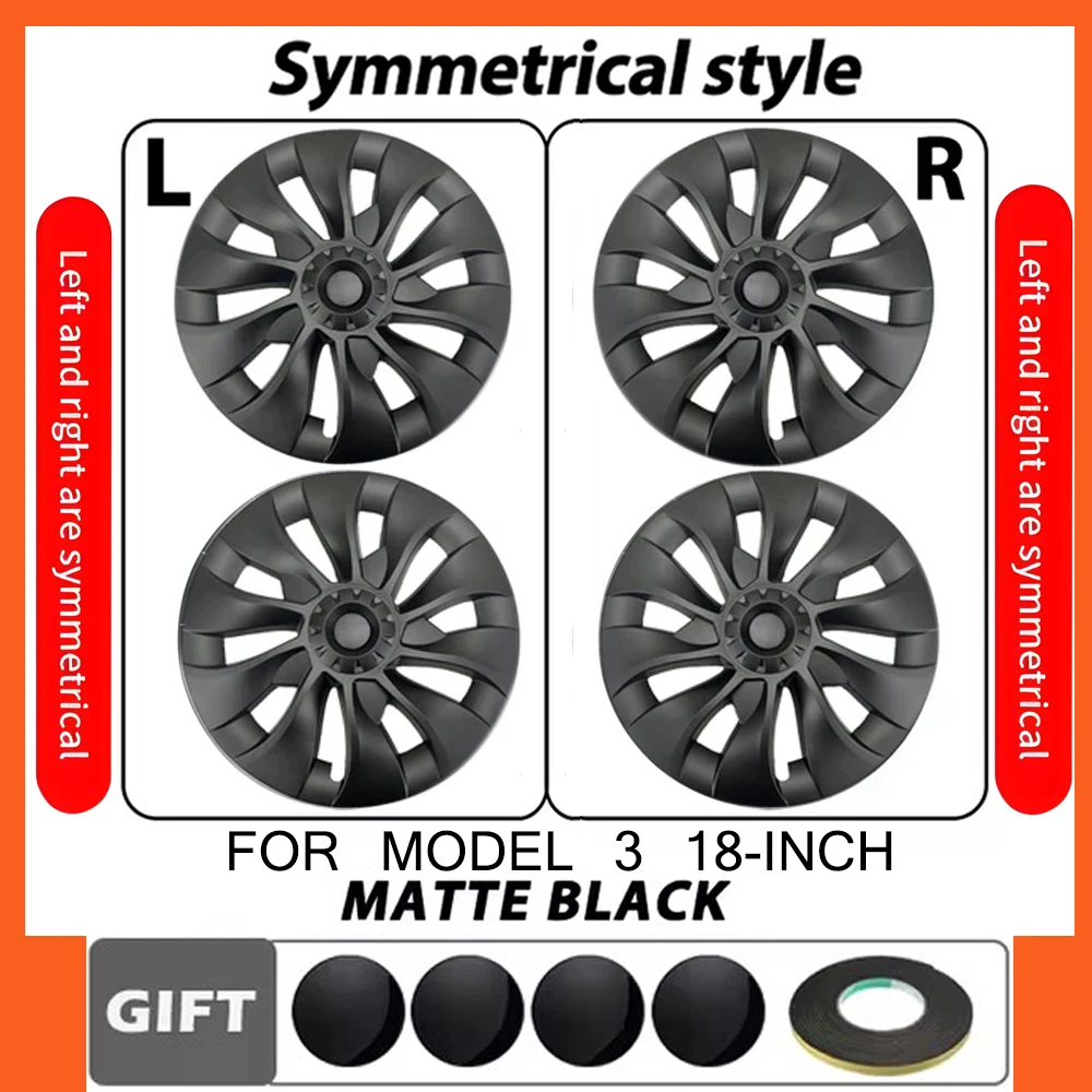 4 Stuks 18 Inch Matte Zwarte Wielversieringen Voor Tesla Model 3 2020-2023 Vervanging Wielversieringen Auto Volledige Velg Cover accessoires