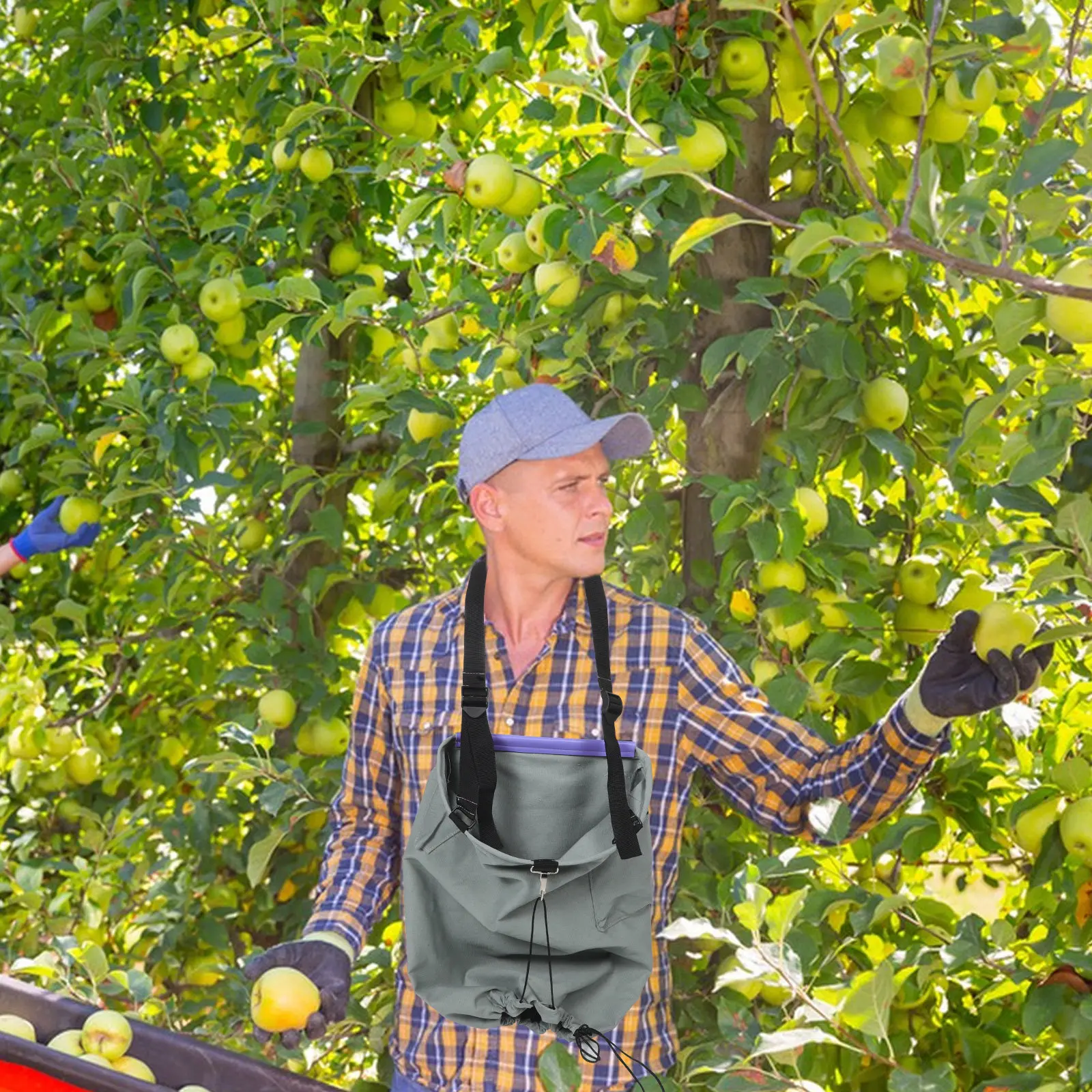 steel-ring-drawstring-canvas-fruit-picking-bag-garden-harvest-apron-for-orchard-farming-peaches-pears-gardener-tool-khaki