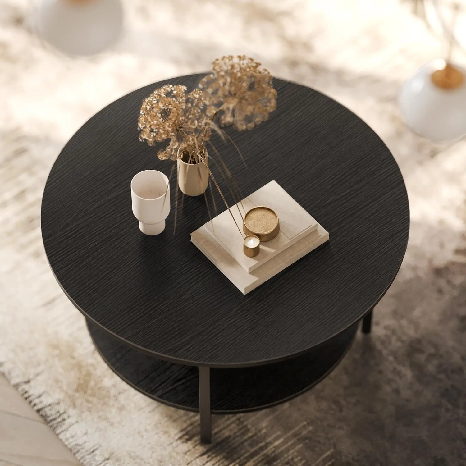 Fabato Round Lift Top Coffee Table With Storage And Hidden Compartment, 26.77'' Farmhouse Coffee Table For Living Room