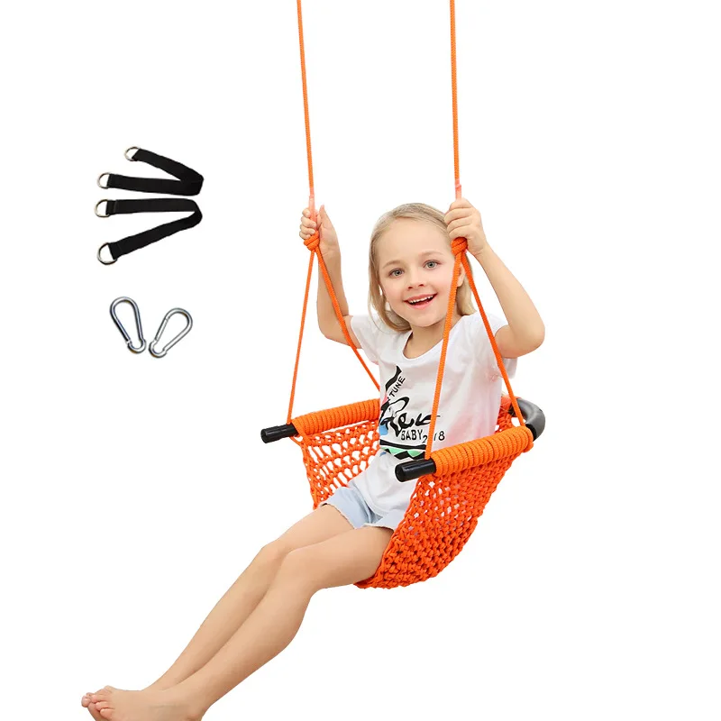 Kids Hammock Nest Swing Hand Weaving Playground Indoor Toys Courtyard Net Rope Swing Educational Equipment Entertainment Game