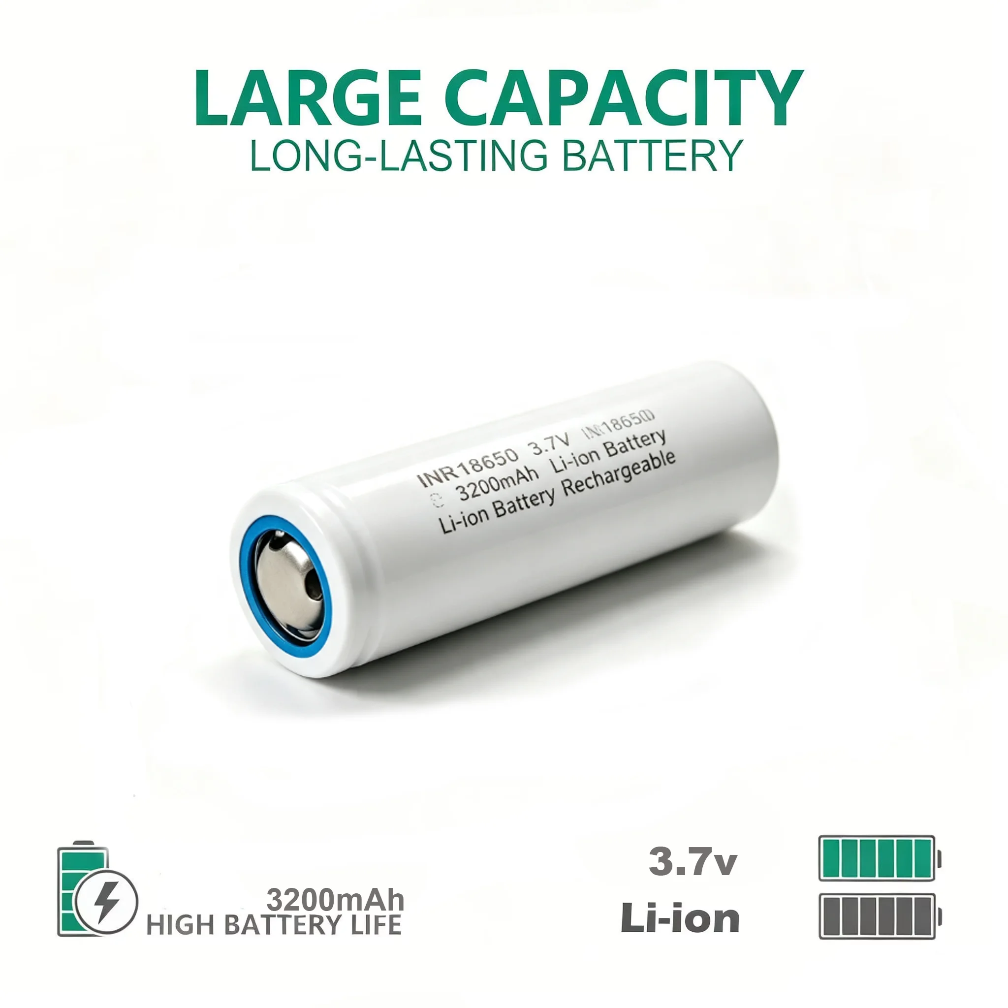 18650 3200mAh 3.7V Rechargeable Li‑ion Battery Large Capacity Replacement Cell for Flashlight Torch Electronic Devices