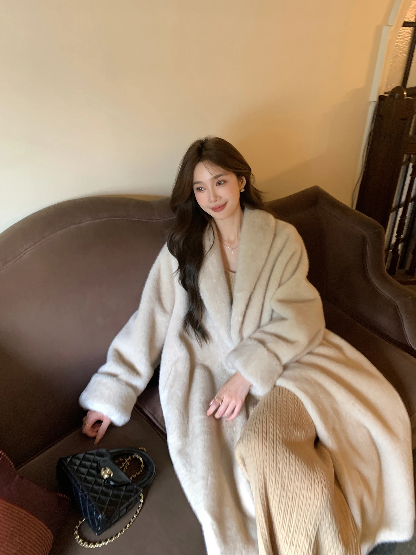 

Day Swan 2025 Новая длинная шуба Fem Sle из искусственного норкового меха, экологически чистая роскошная зимняя верхняя одежда Sensation, удобная теплая