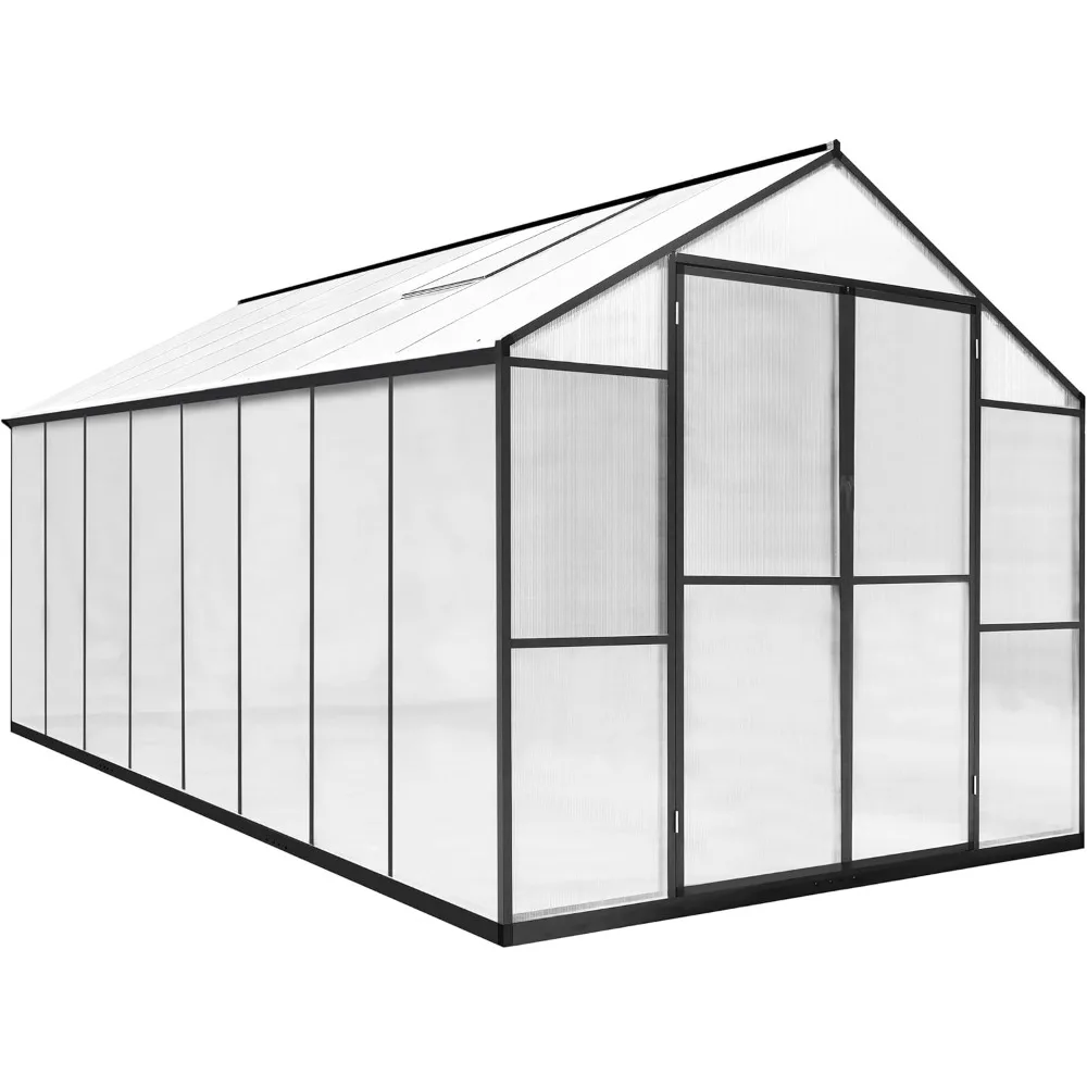 

8'x16' Polycarbonate Greenhouse Kit with Sliding Lockable Door for Outdoor, Walk-in Backyard Green House with Aluminum Frame