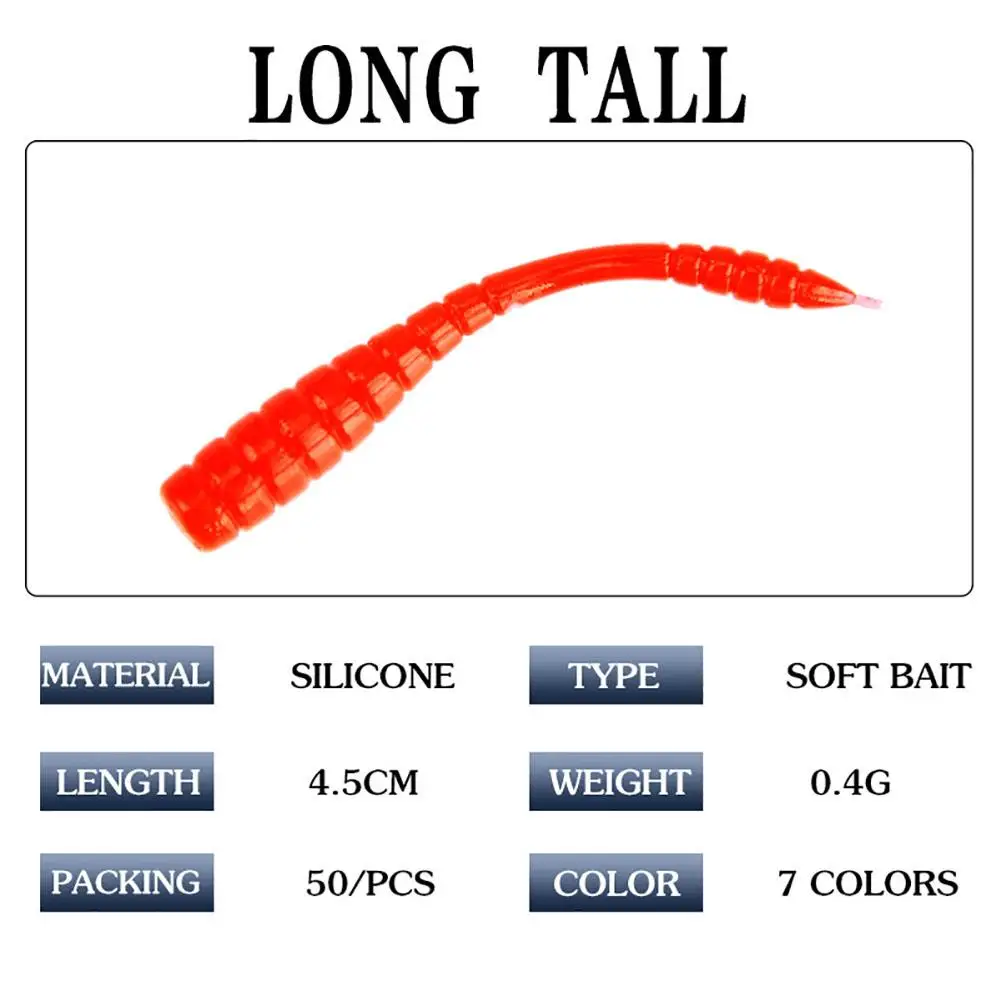 50pcs Fishing Soft Lure Silicone Worm Bait 0.4g/4.5cm Lifelike Shrimp Flavor Artificial Bait Fishing Tackle Silicone Fake Baits