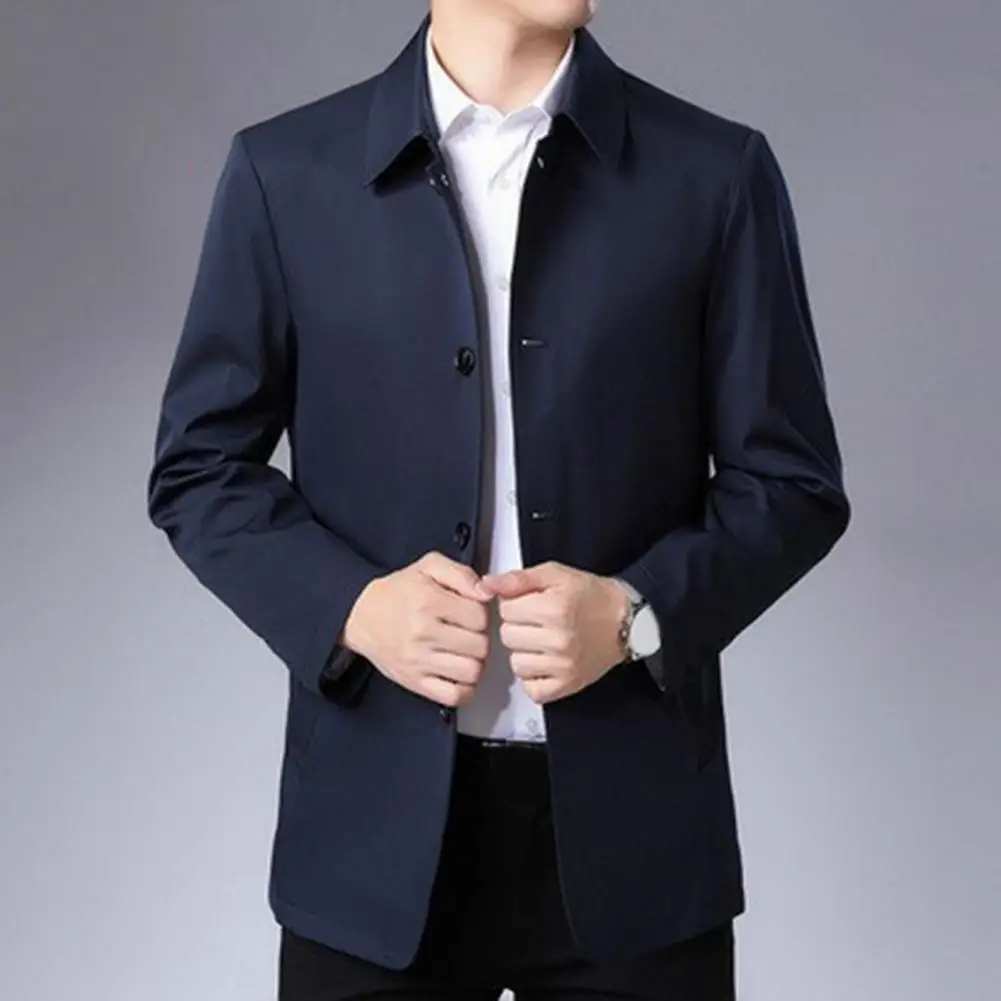 Veste d'affaires à boutonnage simple pour hommes, manteau trempé d'affaires, manches longues, col rabattu, veste de document solide, printemps, automne