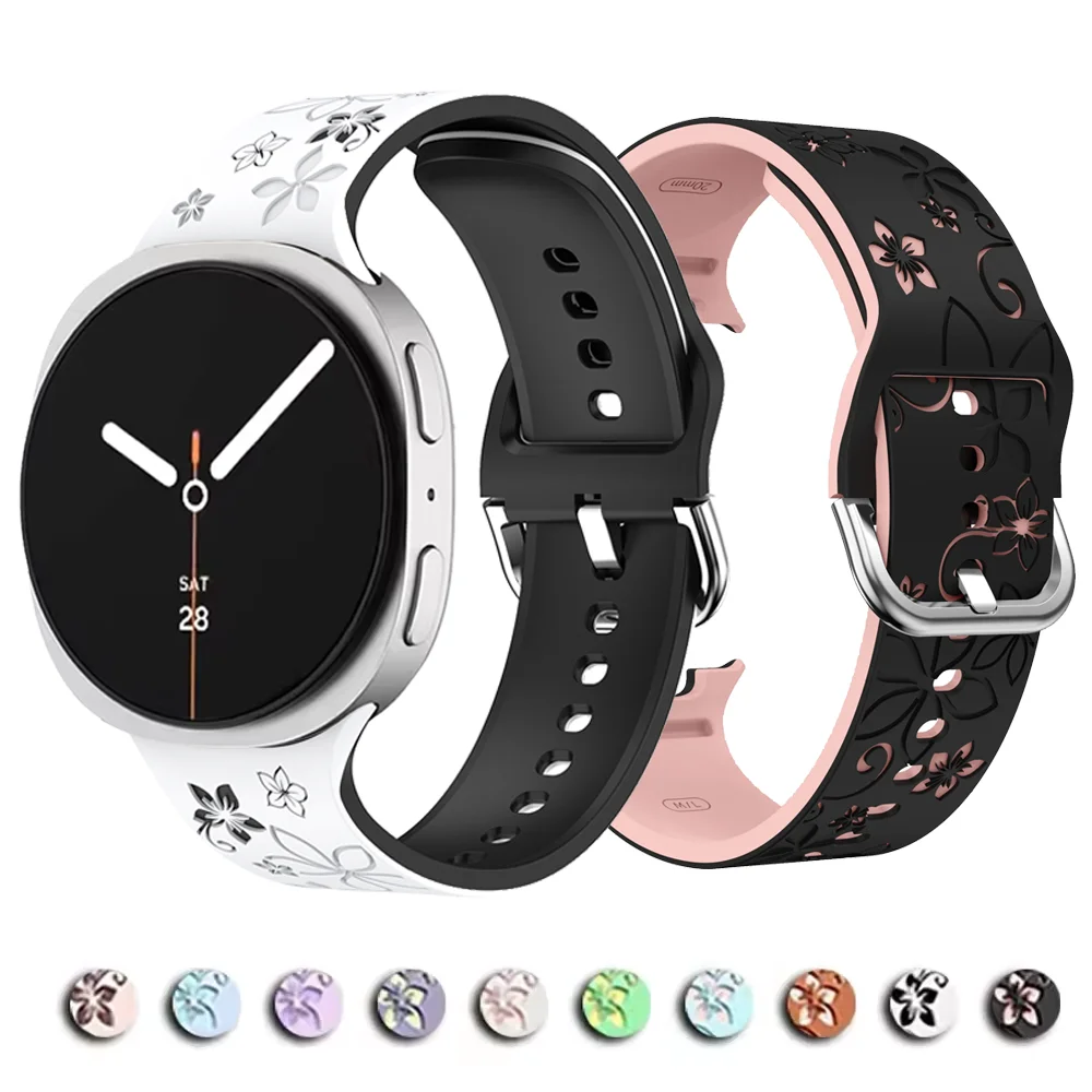 Silicone Carved Print Watch Strap for Samsung Galaxy Watch 8 40mm 44mm Bauhinia Bracelet Correa for Samsung 8 Classic Band 46mm