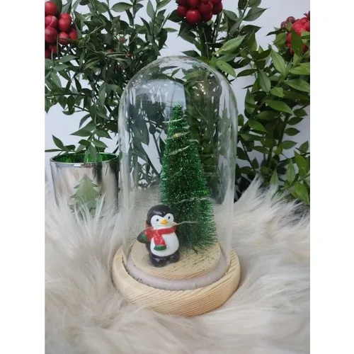 İstoç of Diy Luminescent Glass Bell Jar Christmas Penguin Pattern Lamp