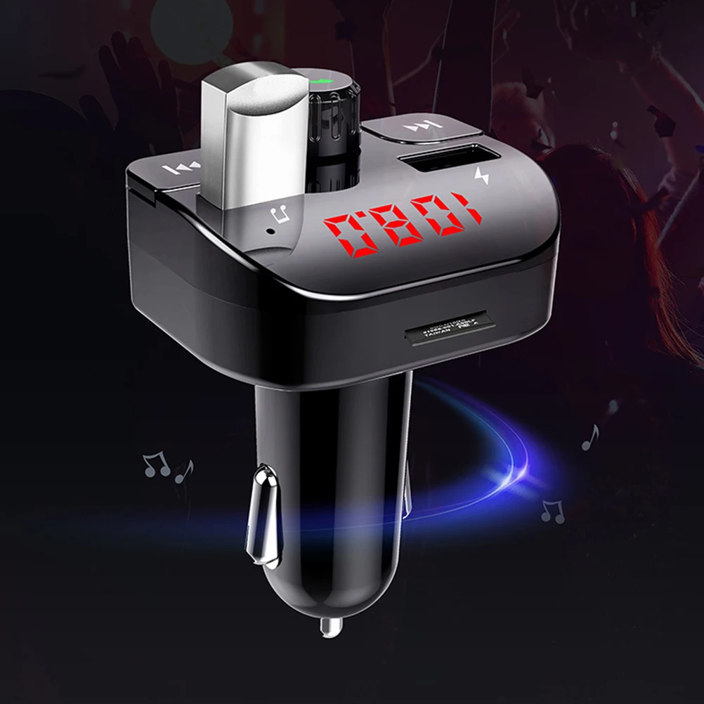 

1pc Auto Car Dual Usb Fm Music Player With Voltage Display Red Light For Night Use Supports Call Answering