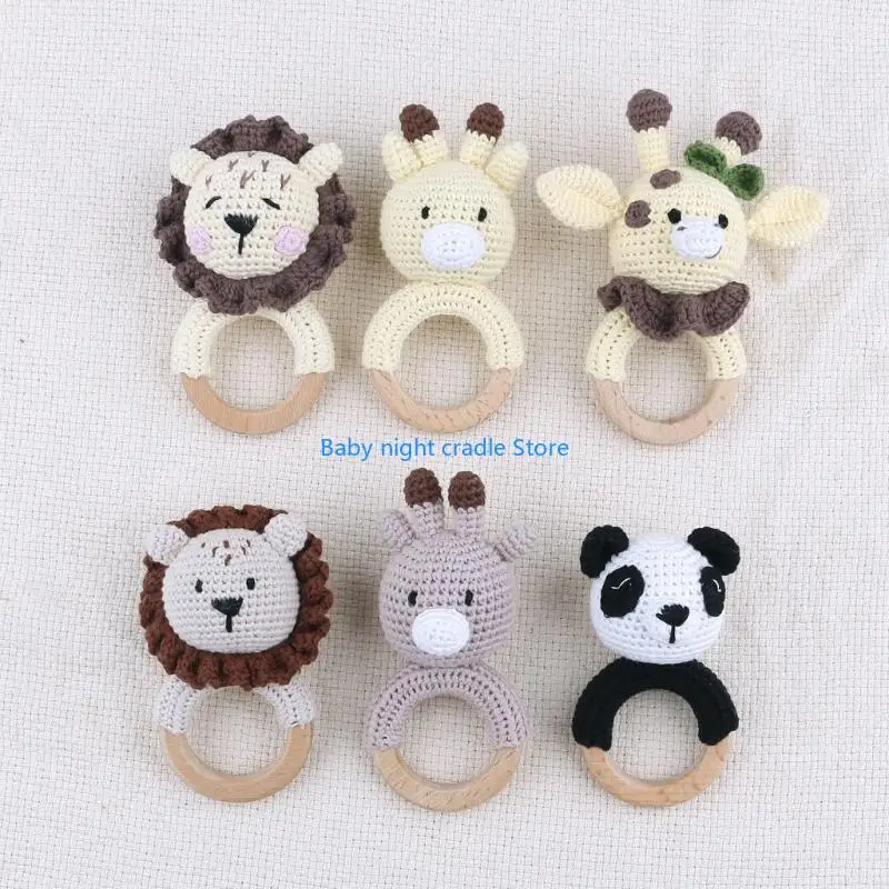 J2FF اليدوية أميجورومي الكروشيه لطيف الطبيعية لعبة عضاضة للكروشيه حشرجة للطفل صديق الغابة الأرنب الباندا-على الخشب الطبيعي