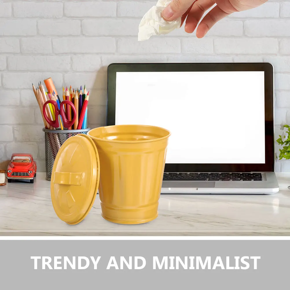 

2Pcs Small Covered Iron Trash Cans Desktop Garbage Bins Large Capacity Odor Blocking Storage Metal Waste Buckets for Office Home