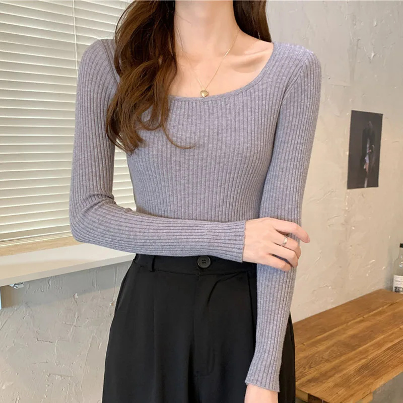 

Свитера с квадратным воротником, вязаный свитер, женские пуловеры, белый вязаный свитер, пуловер, женские топы, новый трикотаж с длинными рукавами Q2620