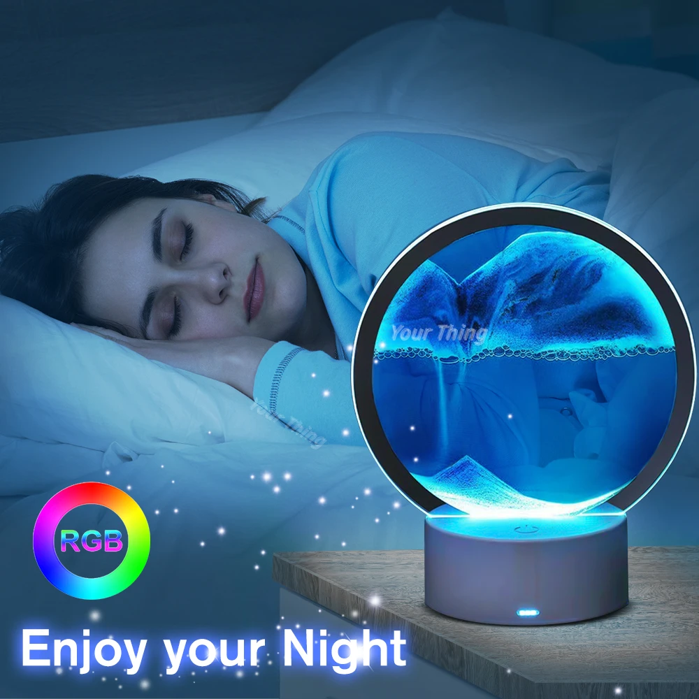 

Home Decor Moving Sand Art LED Lamp 3D Hourglass Night Light With 7 Colors Deep Sea Sandscape In Motion Valentines Day Gifts