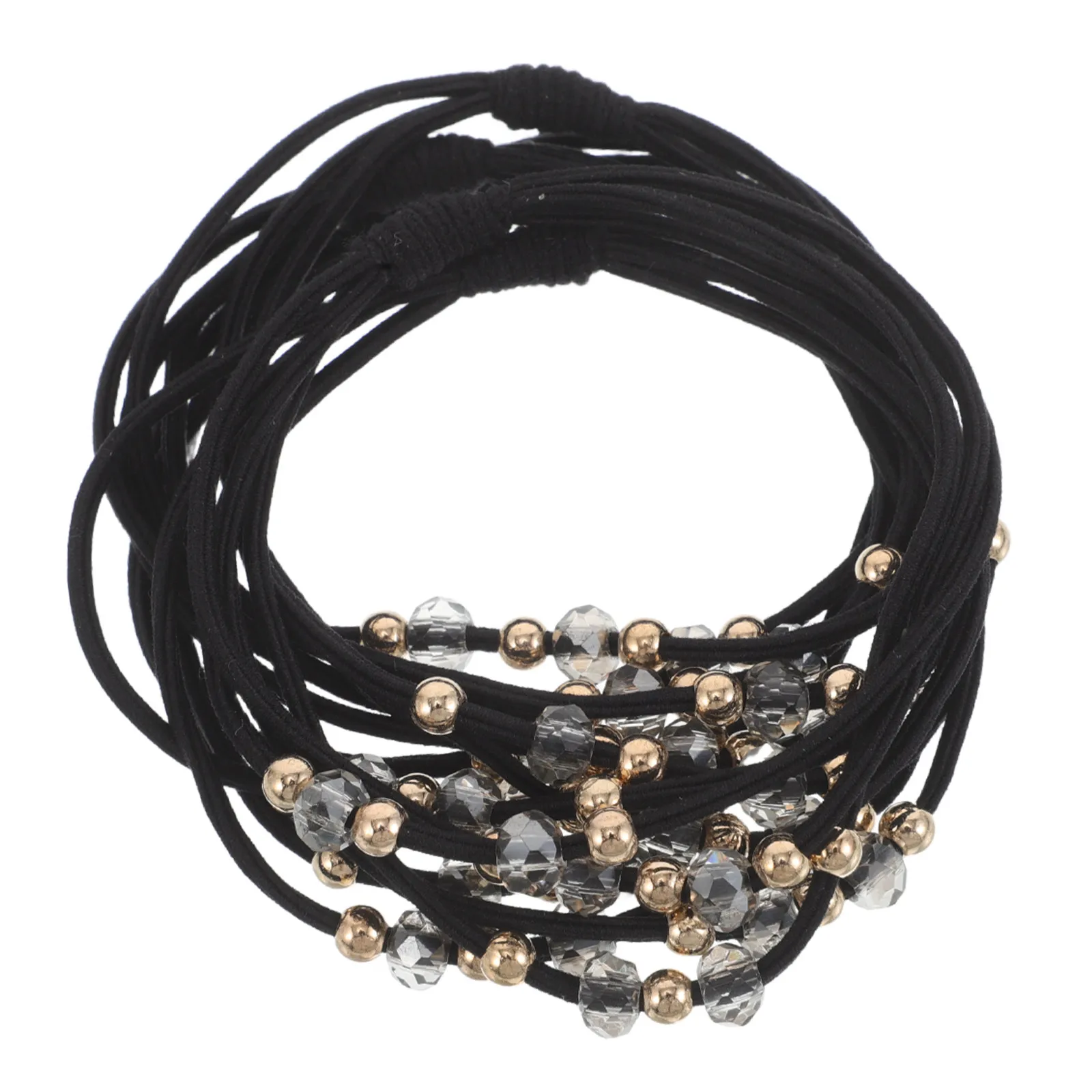 

5 шт. стильных черных эластичных резинок для волос с бисером, трехслойные держатели для хвоста со стразами, аксессуары для волос для женщин