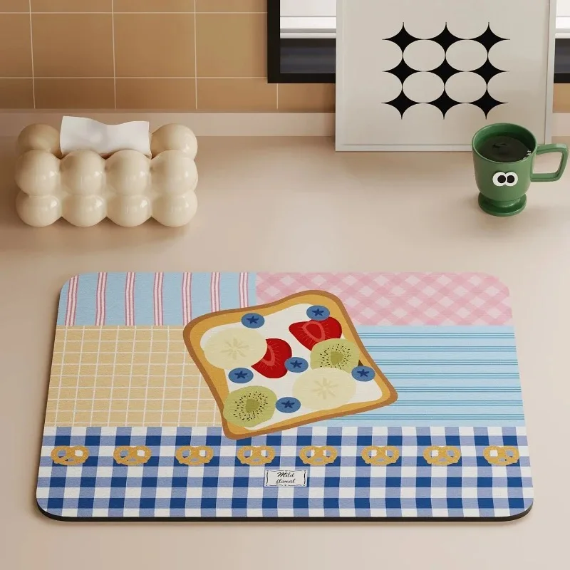 Fruit Toast Kitchen Counter Drying Mat Water Absorption Non-Slip Heat Resistant Dish Drain Pad Sink Side Tabletop Protector
