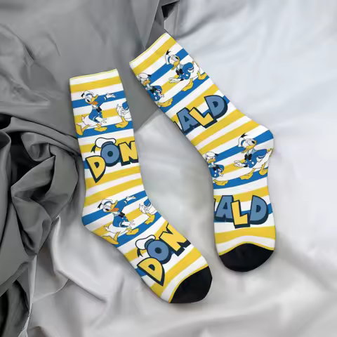 Custom Donald Duck Mens Crew Socks Unisex Novelty 3D Printing Funny Cartoon Dress Socks