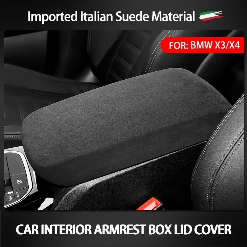 

Suede Car Styling Central Armrest Case Lid Cover Sheath Shell For BMW X3 X4 2018 2019 2020 2021 2022 2023 2024 Accessories