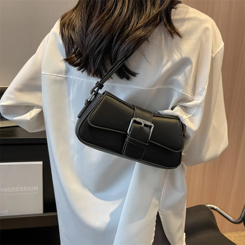 French Fashion Underarm Bag Single Shoulder Pouch Women\'s Simple Versatile PU Handbag 2024 New Summer Solid Crossbody Bags