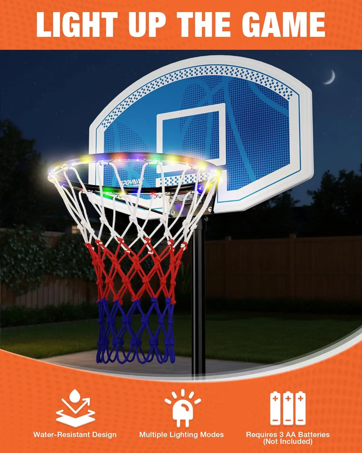 Adjustable Portable LED Basketball Hoop 2