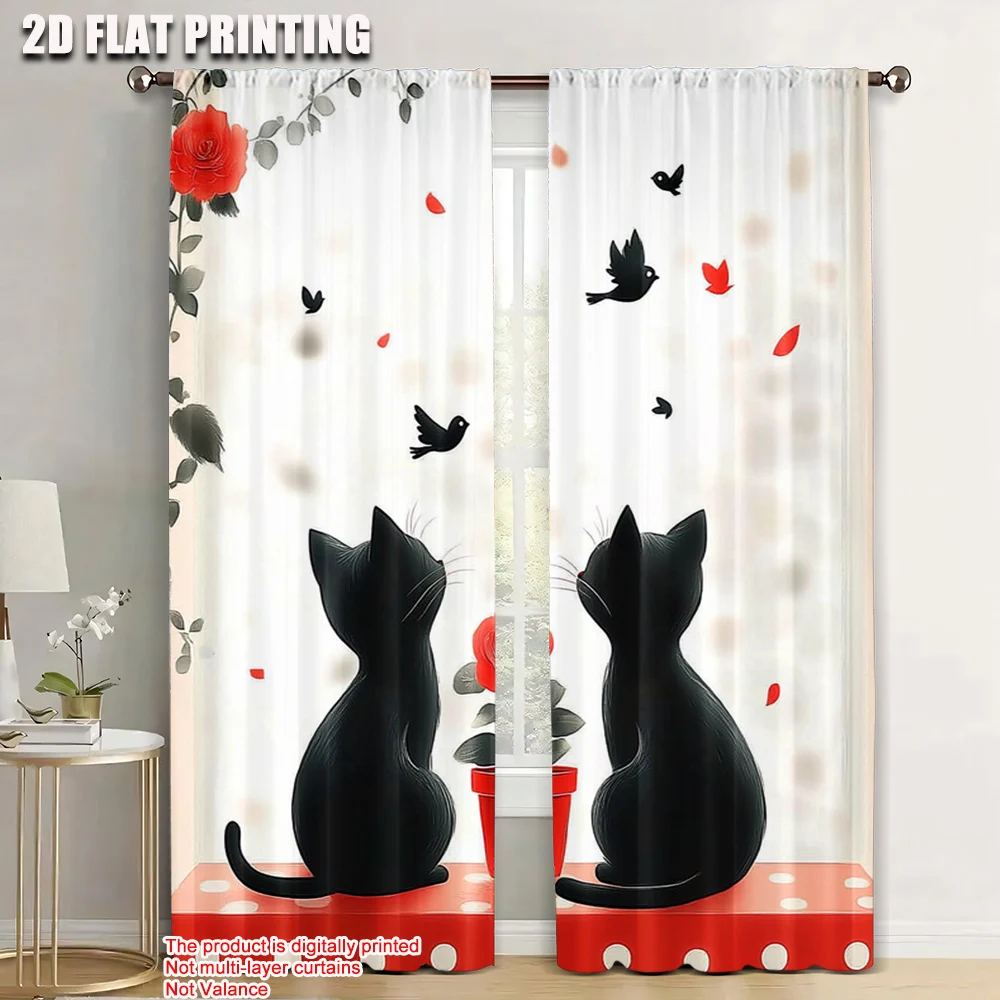 

2pc, Curtains Cat 4 Durable 100% Polyester Fabric,Without Electricity Festive Wall Decor Suitable for Holiday Party, General