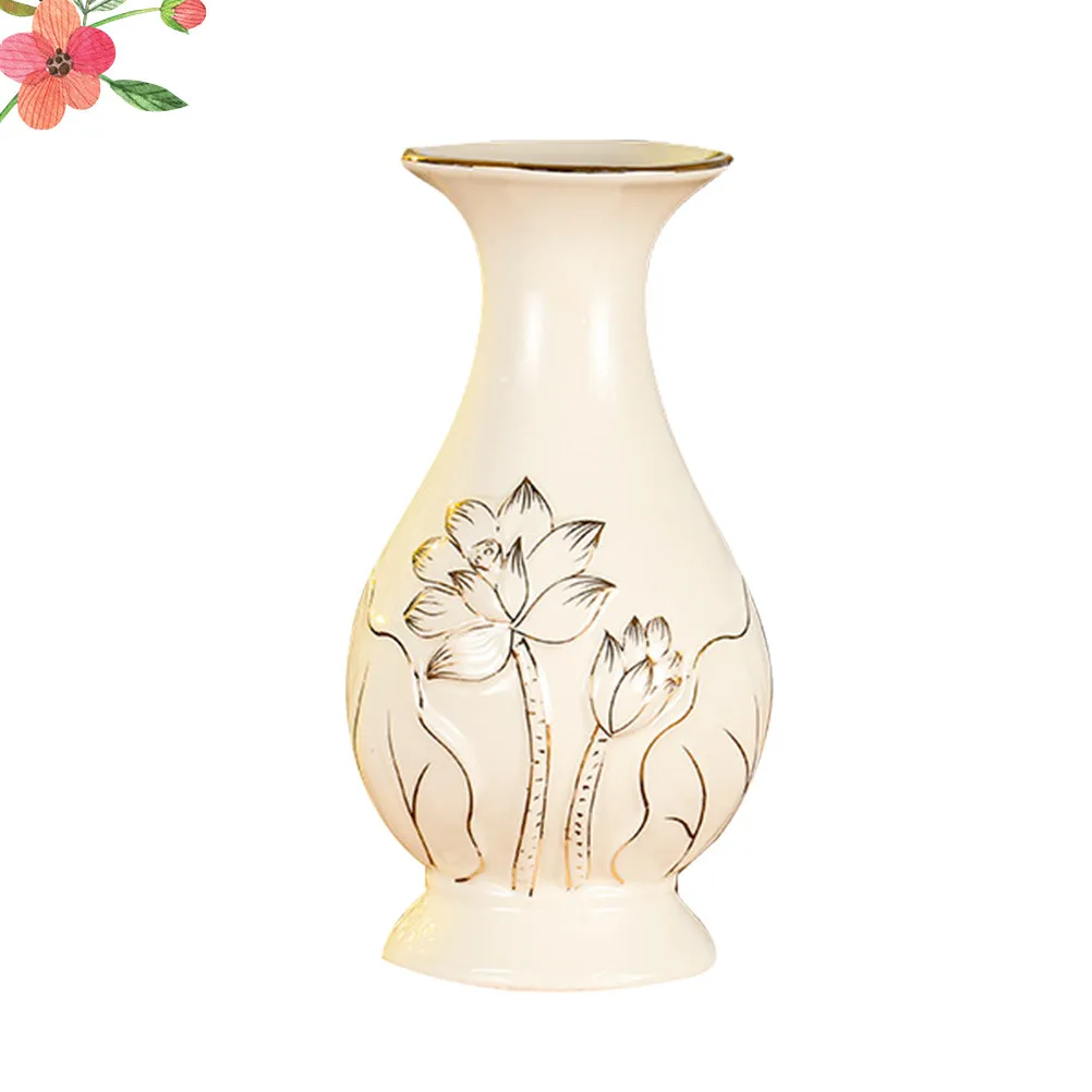 Premium Ceramic Vase for Floral Arrangement Table Decoration Lotus Design Vase Ornament Home Office Hotel Desktop Decor White
